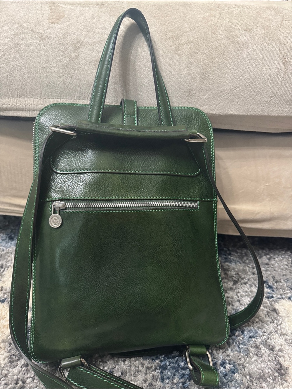 Time Resistance Green Leather Backpack - Picture 7 of 10